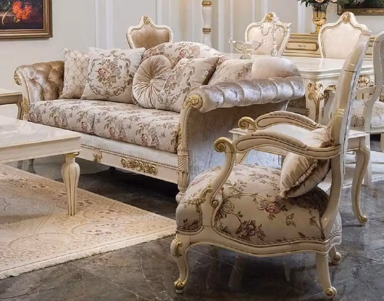 Casa Padrino barokowy zestaw do salonu kremowy / różowy / biały / złoty - 2 sofy i 2 fotele - Ręcznie robione meble do salonu w stylu barokowym - Szlachetne i wystawne