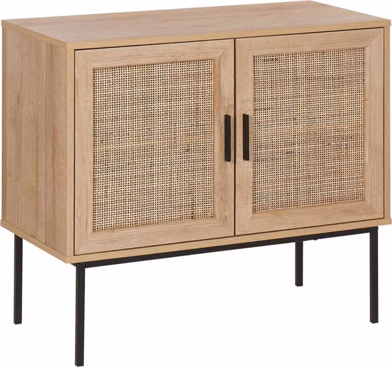 BELIANI Komoda dwudrzwiowa jasnobrązowy rattanowy front 72 x 80 cm boho plecionka metalowe nogi