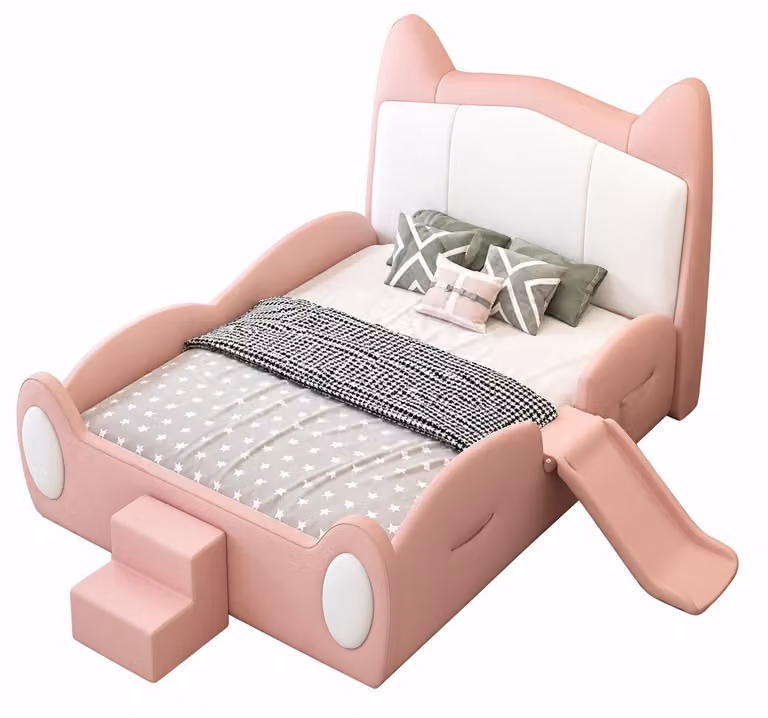 Łóżeczko dziecięce Rosa z zjeżdżalnią i schodami, nowoczesny design, idealne dla dziewczynek