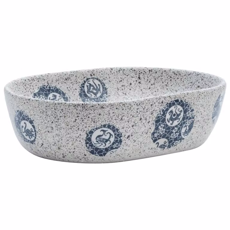vidaXL Umywalka nablatowa szaro-niebieska owalna 47x33x13 cm ceramiczna