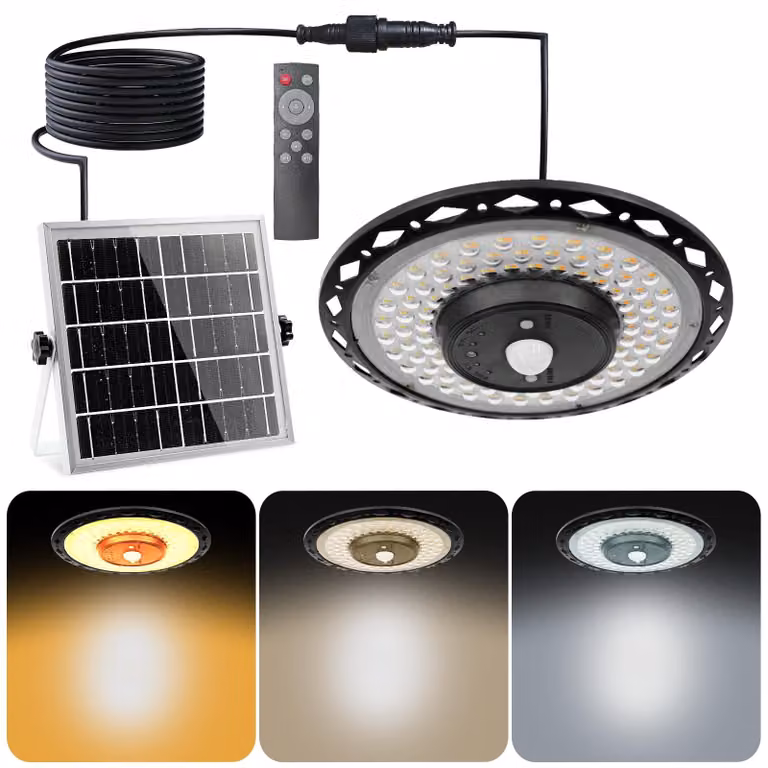 Solarna lampa wisząca, 3000 lm, klasa ochrony IP65, z pilotem, kabel 5 metrów