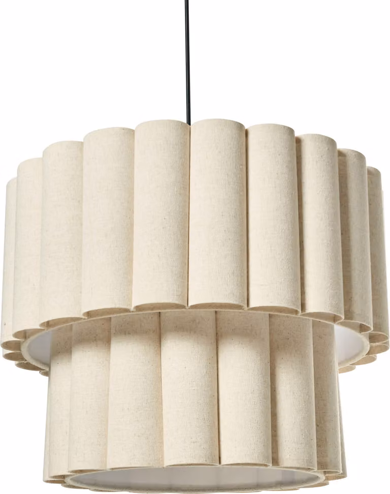 BELIANI Lampa sufitowa wisząca tkanina lniana jasnobeżowa żyrandol podstawa matowa czarna jadalnia salon styl skandynawski