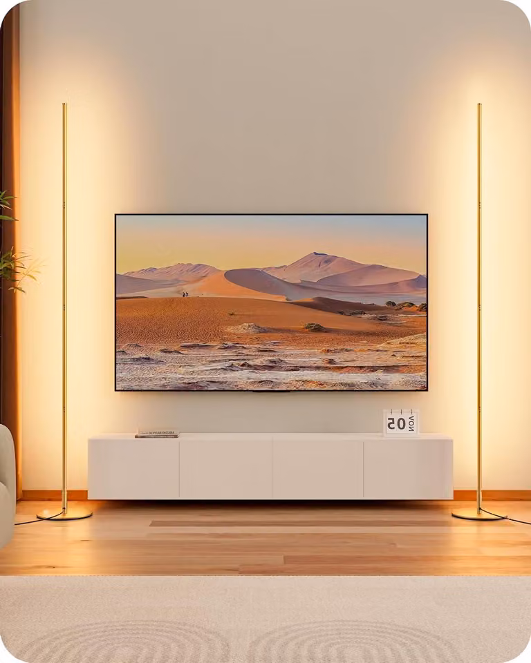 Lampa podłogowa do salonu - nowoczesna lampa stojąca - tworzenie nastroju - płynna regulacja jasności - regulowana wysokość do 146 cm - kolor złoty