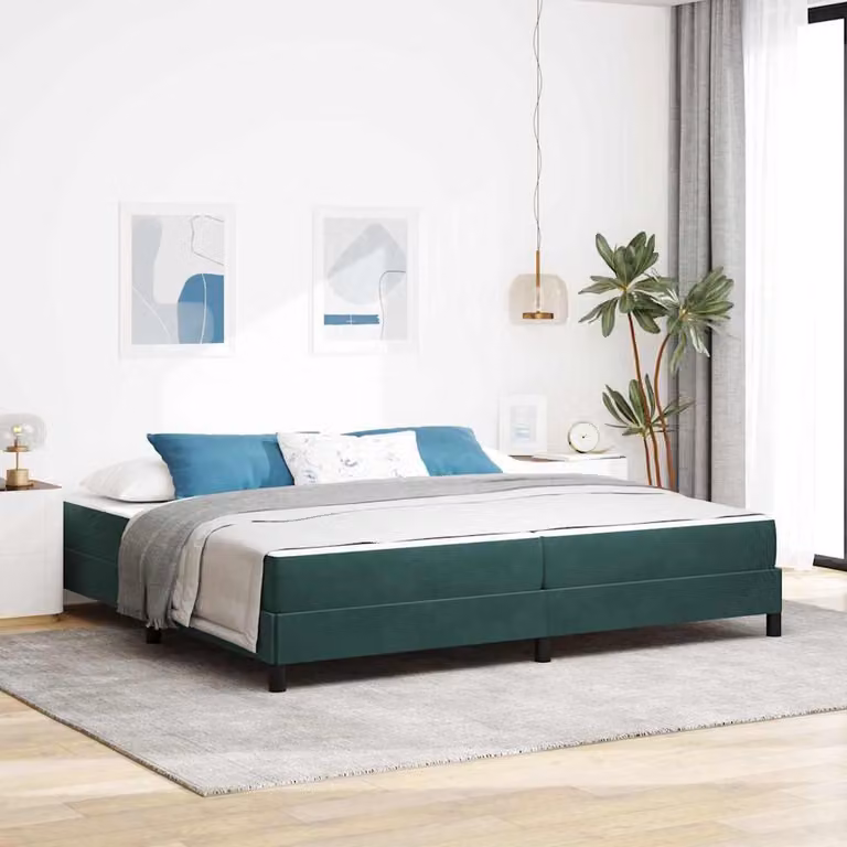 Maison Exclusive – łóżko kontynentalne z materacem, ciemnozielone, 200 x 200 cm, materiał
