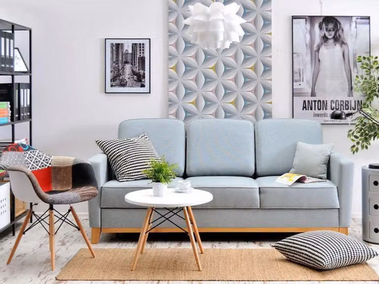 Sofa rozkładana NOHEMA - jasnoniebieski / dąb