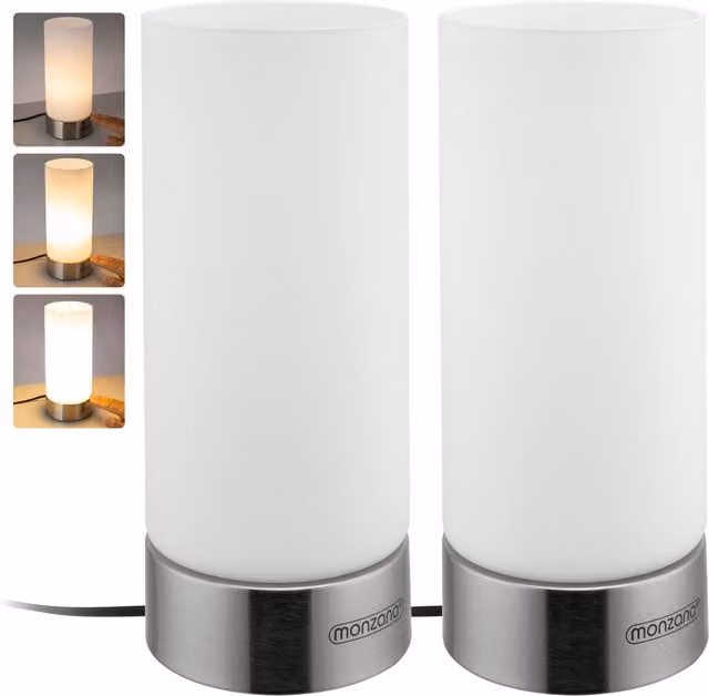 Zestaw 2 lamp stołowych Lumo marki monzana® w kolorze białym z metalową obudową i funkcją dotykową