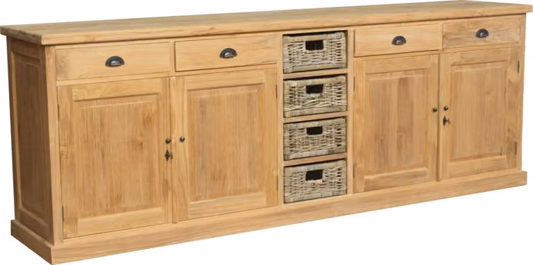 Komoda, wymiary 210x90 cm, wykonana z drewna tekowego, model Bergvik, solidne drewno, odporna na warunki atmosferyczne