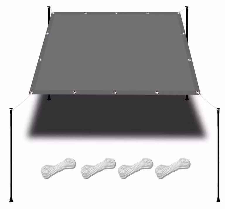 Słoneczny parasol, kwadratowy, 1 x 2,5 m, wodoodporny, ochrona przed promieniowaniem UV, poliester, jasnoszary