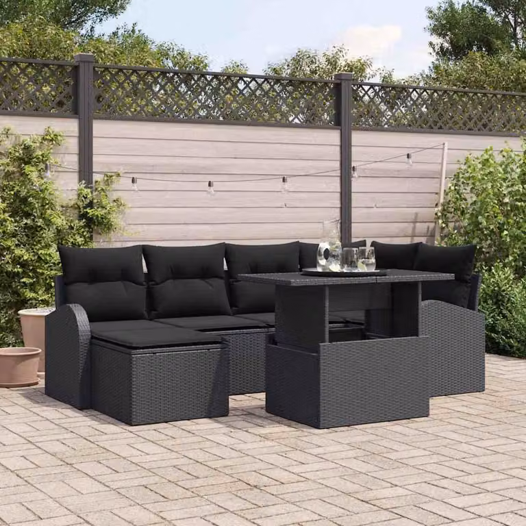 Maison Exclusive - Zestaw mebli ogrodowych, sofa i 6 foteli, kolor czarny, wykonane z rattanu syntetycznego