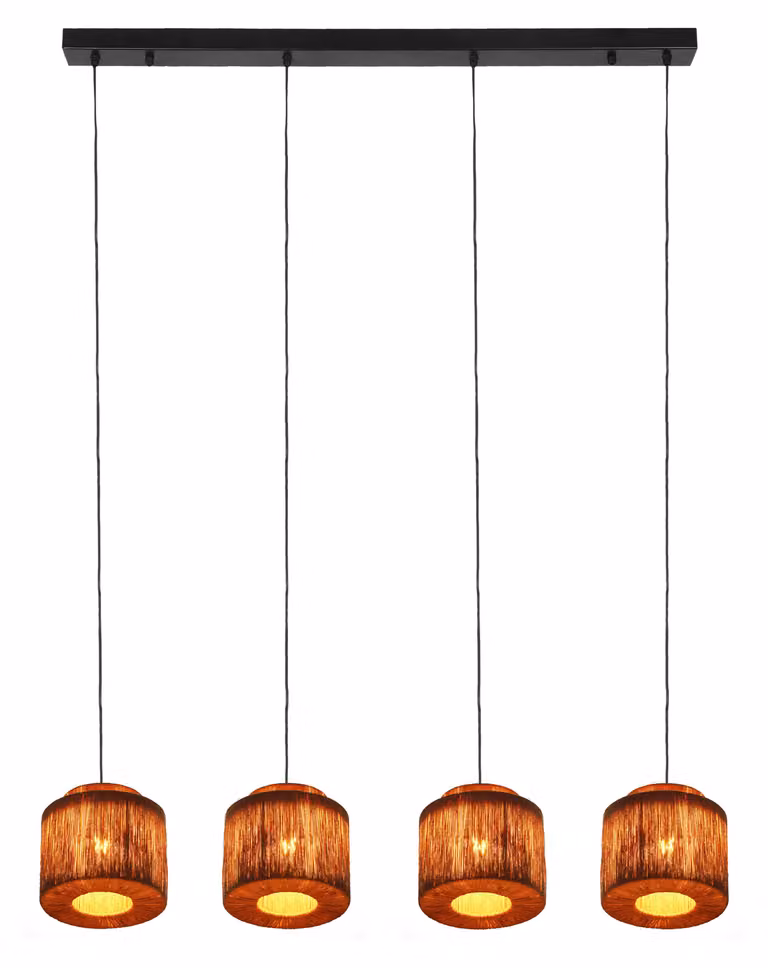 Trio Leuchten - Japandi Japandi Lampa wisząca I Lampa wisząca czarna z brązowym sznurem 4 światła - Smilla I Salon I Sypialnia - Metal - LED odpowiedni E27