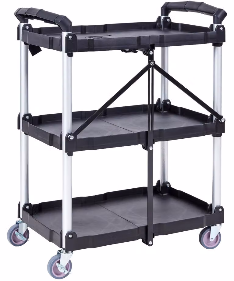 Składany wózek serwisowy - wózek transportowy - solidny wózek - platforma transportowa - wózek roboczy - 3 półki - udźwig 165 kg