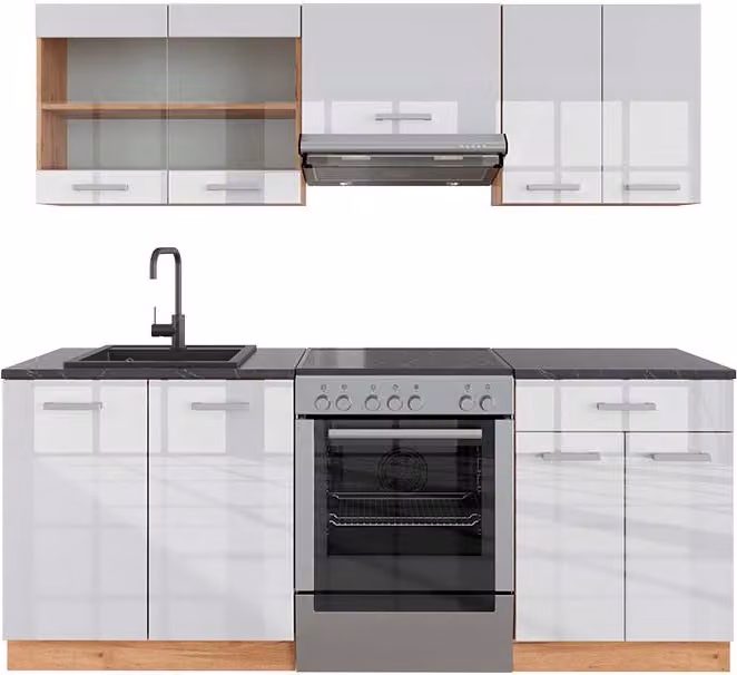 Aneks kuchenny Vicco R-Line Biały wysoki połysk/złoty dąb power 200 cm , BP Antracyt, Model 42944