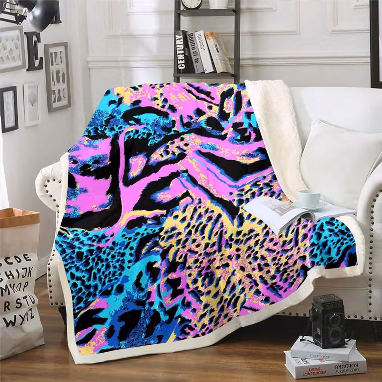 Miękki koc z wzorem leoparda, 220x238 cm, rozmiar King, bardzo puszysty