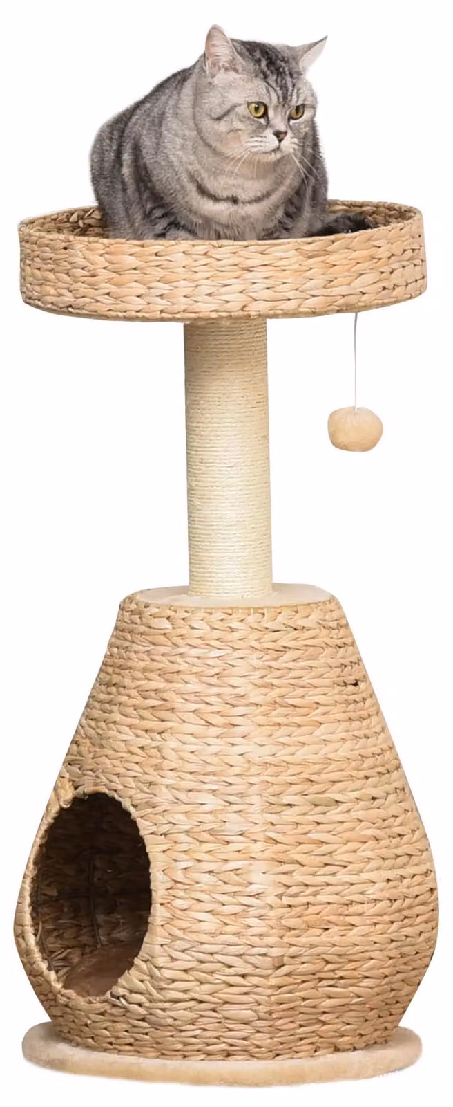 Drapak dla kotów – z legowiskiem – 2 poziomy – słupki z sizalu – pluszowy, 82,5 cm – żółty