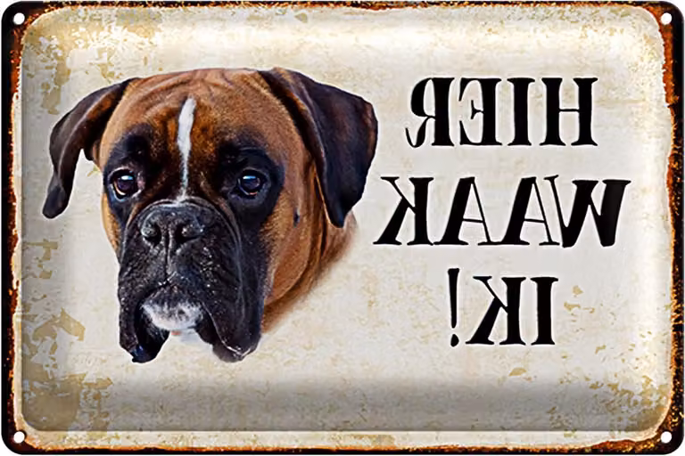 Metalowa tablica ścienna – Dekoracja z motywem psów – Dekoracja wnętrz – Styl vintage – 18x12 cm – Wielokolorowa