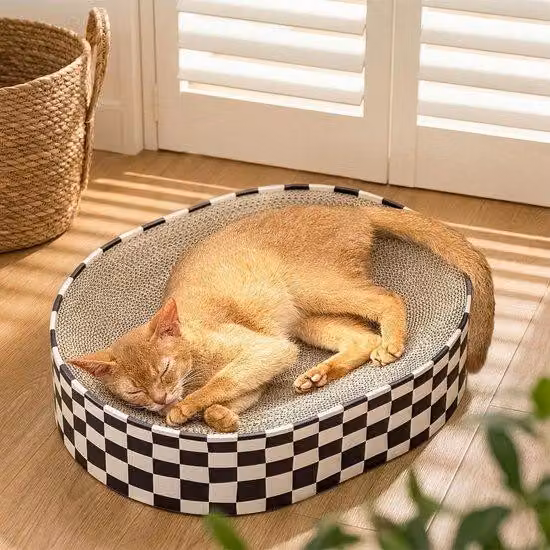 Łóżeczko dla kota Krabpaal Kattenbed - Gniazdo dla kota Krabkom - Relaks dla kota - Konstrukcja 2 w 1 - Wymiary: 43x33x9 cm - Kolor: czarno-biały