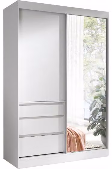Szafa biała przesuwna z lustrem 3 szuflady garderoba sypialnia 140cm HT