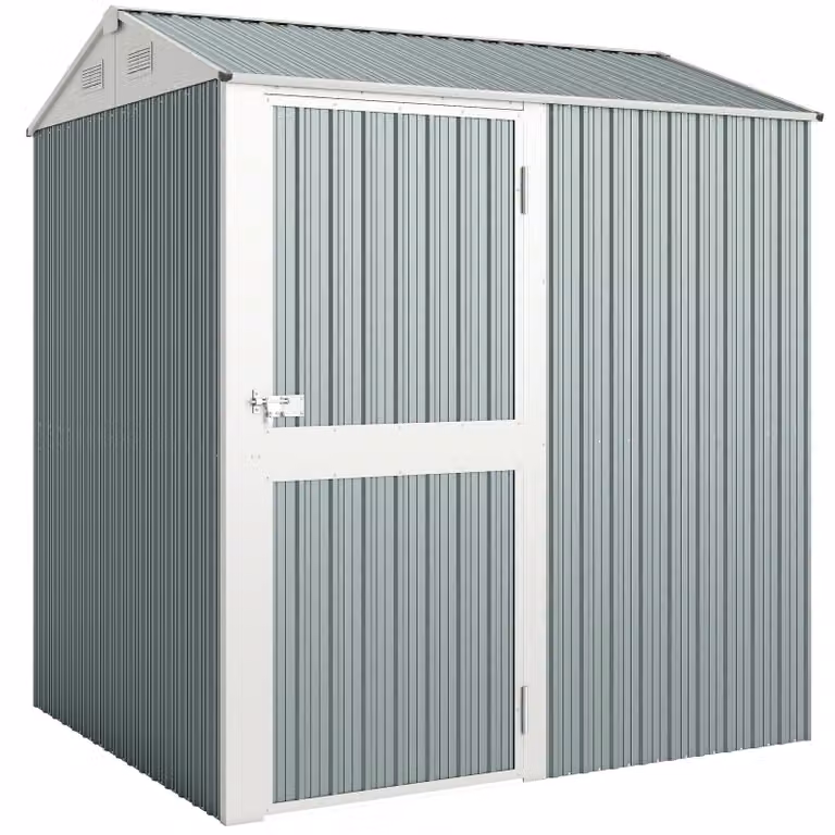 Metalowy domek ogrodowy o powierzchni 3,5 m² z zamkiem | Kolor: jasnoszary | Wymiary: 209x177x236 cm