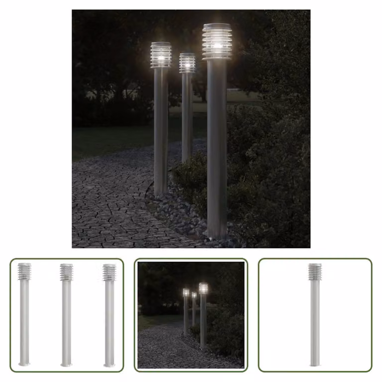 The Living Store Oświetlenie ścieżki 3 szt. srebrne 110 cm stal nierdzewna