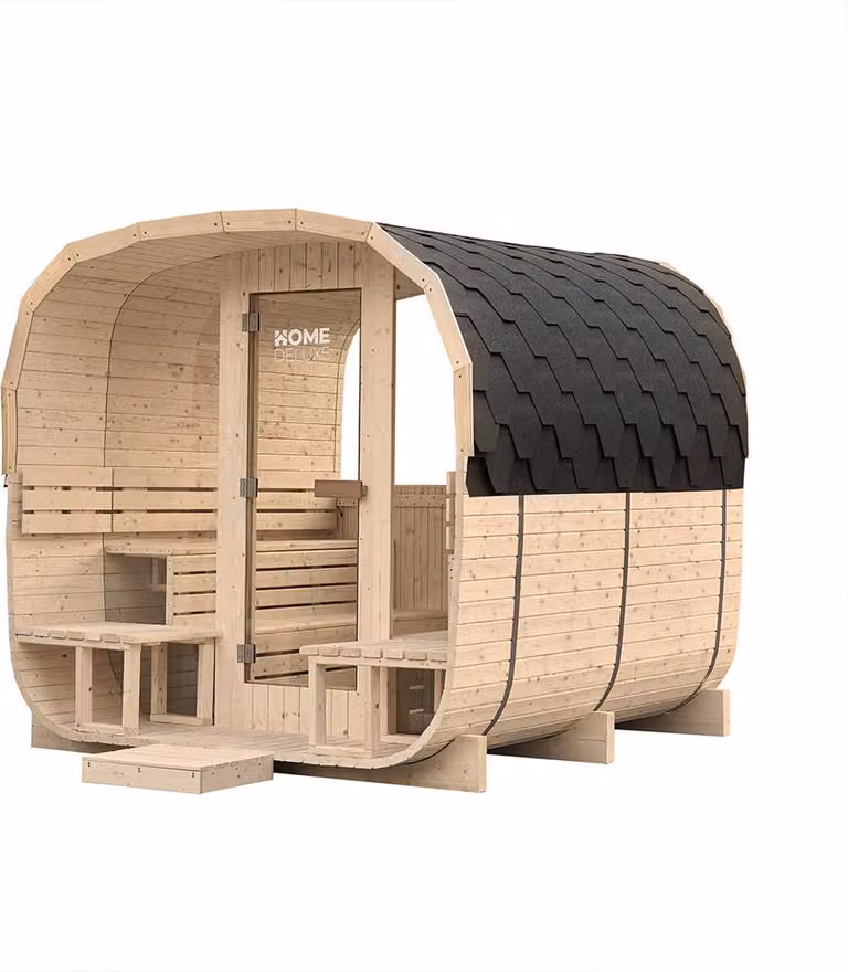 Sauna ogrodowa HOME DELUXE HYGGE DELUXE – wymiary: ok. 230 cm x 220 cm | Sauna ogrodowa, sauna beczkowa, sauna do ogrodu