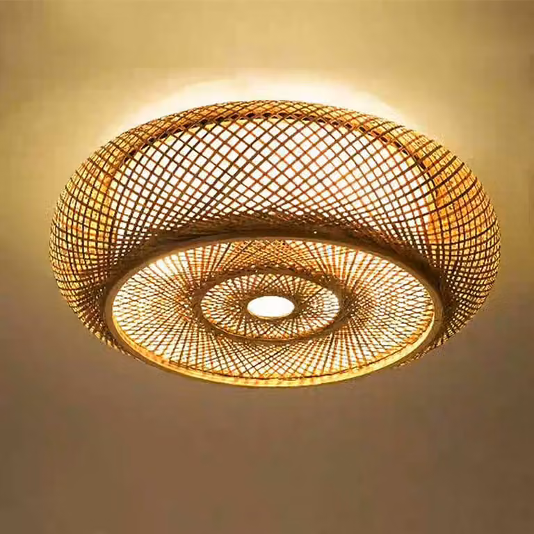 Lampa sufitowa lampa sufitowa lampa sufitowa lampa bambusowa XXL 50cm drewno tkane salon biuro retro E27 sufitowa lampa wisząca retro vintage rattan kawiarnia salon żyrandol lampa
