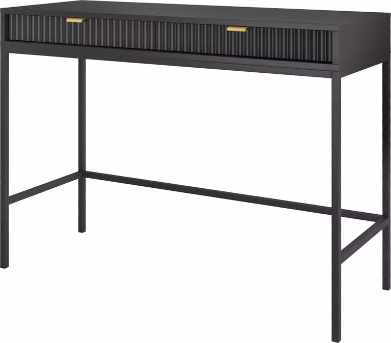 Stolik kosmetyczny NOVA, 2 szuflady, złote uchwyty, frezowane fronty, czarny mat, czarne metalowe nogi, wymiary: 104x78x50 cm