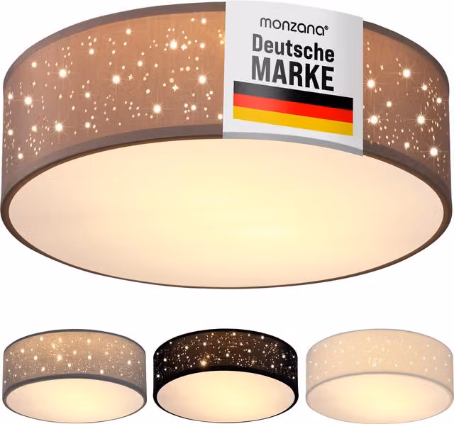 Lampa sufitowa MONZANA materiałowa beżowa Ø38 cm efekt gwieździstego nieba