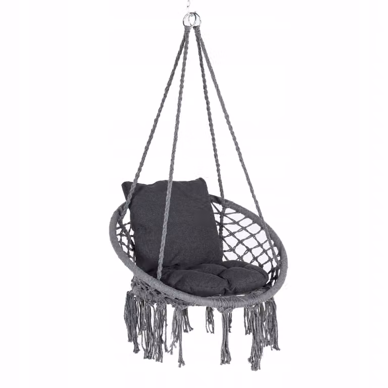 Boho szary fotel wiszący hamak huśtawka ogrodowa Meven, śr. 50 cm