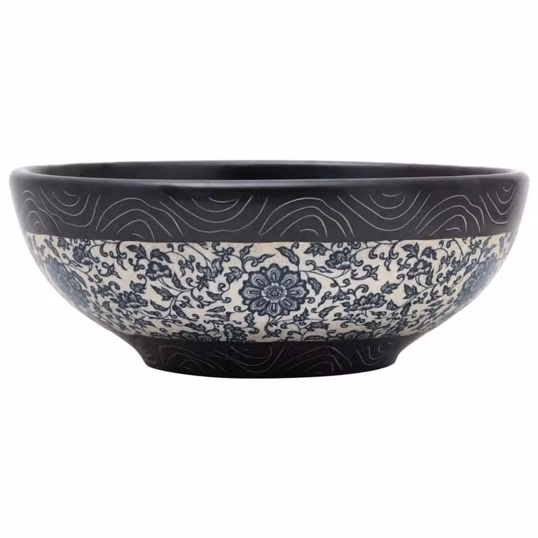 vidaXL Umywalka nablatowa czarno-niebieska okrągła Ø41x14 cm ceramiczna