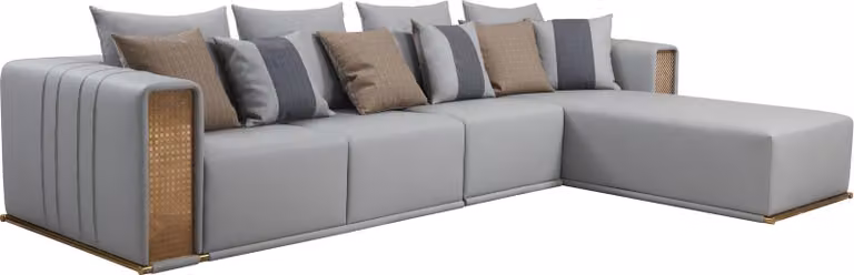 Sofa narożne skórzane, kształt L, zestaw wypoczynkowy, narożnik, tapicerka, szare meble