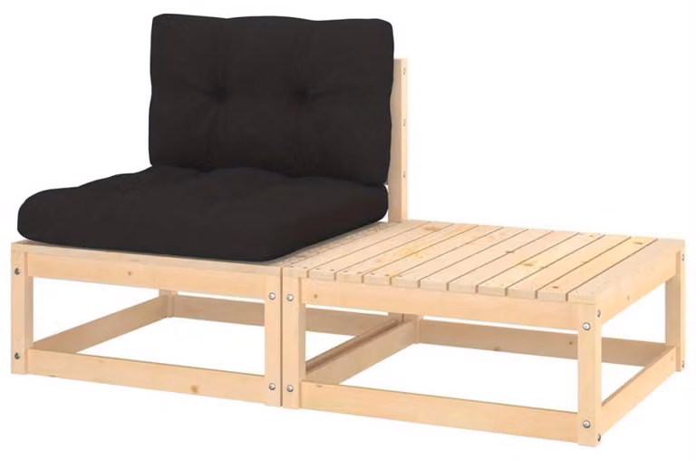 Komplet wypoczynkowy - Zestaw mebli do jadalni - Sofa wypoczynkowa - Meble ogrodowe - Zestaw mebli na balkon - Rama drewniana - Czarne, wygodne poduszki