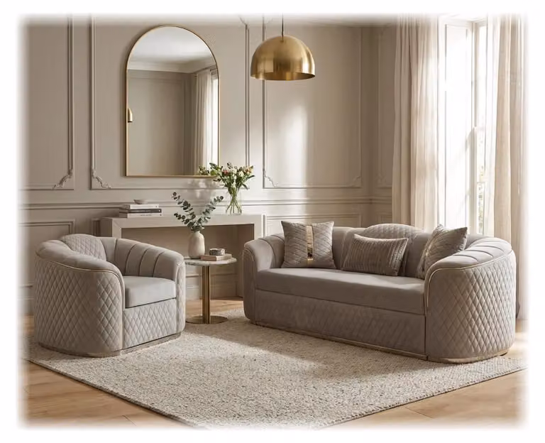 Szara, elegancka sofa do salonu. Ekskluzywny, tapicerowany fotel trzysiadowy