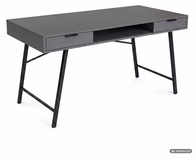 Biurko industrialne komputerowe Grafit ARDEN 120 cm 2 szuflady 1 półka Czarne nogi