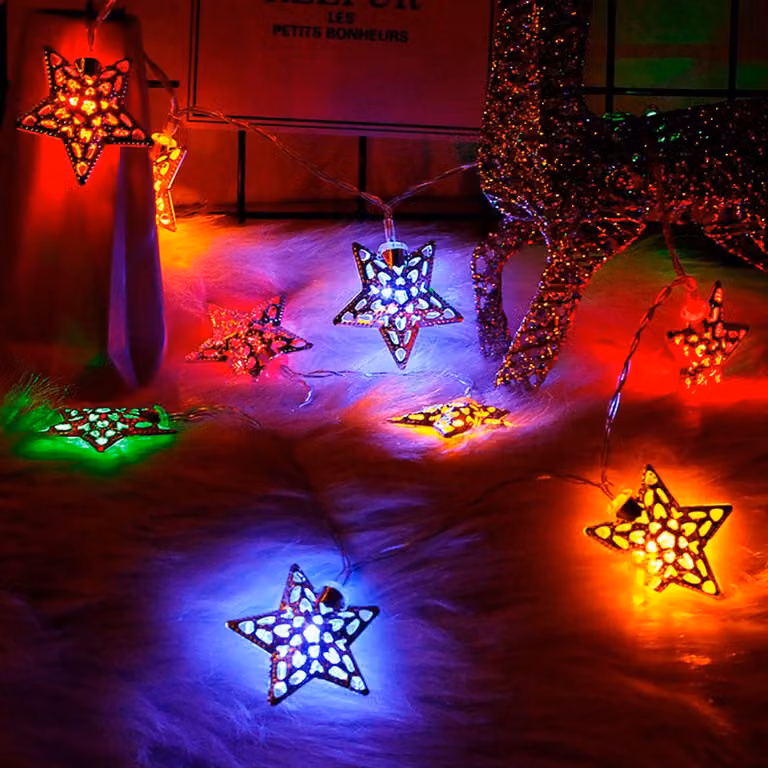 Marokański łańcuch świetlny solarny, 20 diod LED, 8 trybów, wielokolorowy