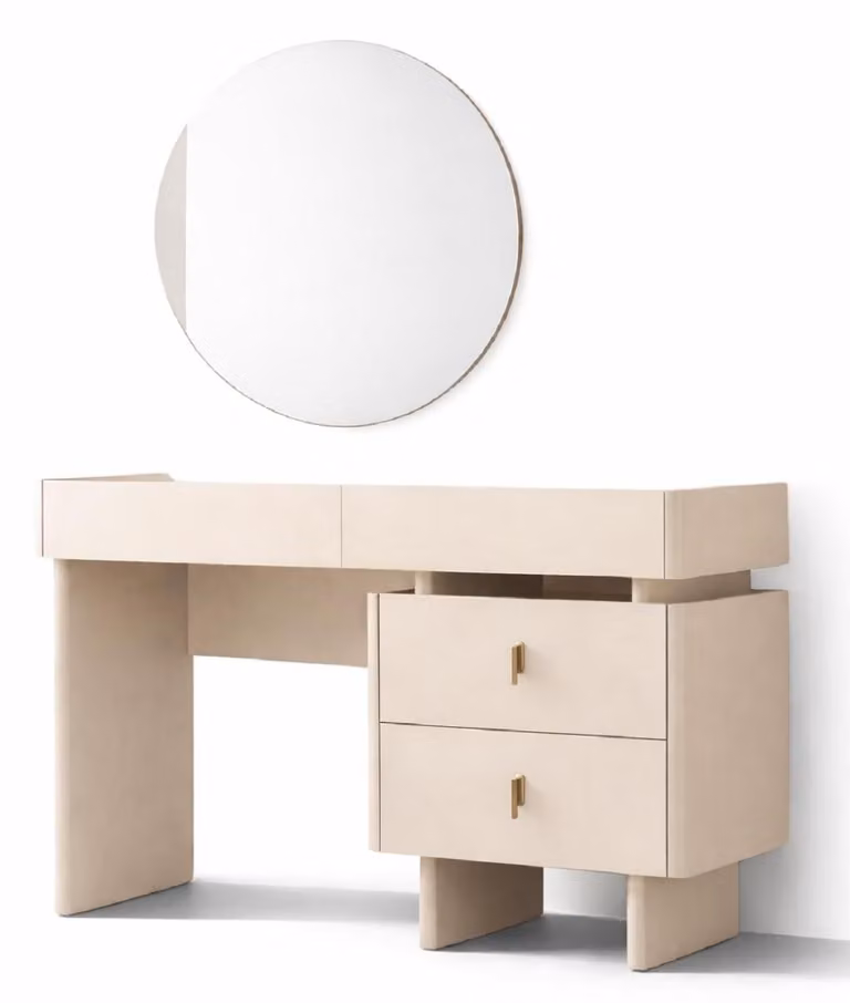 Komoda w kolorze beżu, nowoczesny design, drewniana komoda, meble do sypialni