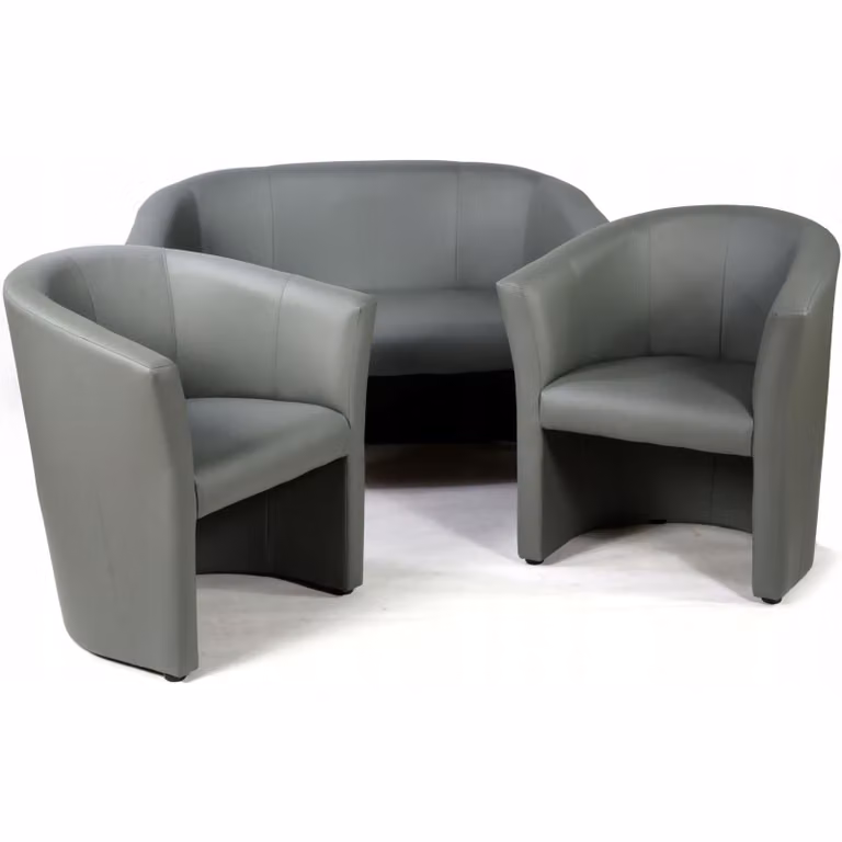 Zestaw kanapa - Zestaw sofa - Szary - Sztuczna skóra - Sofa 2-osobowa - 2 fotele - Siedzisko - Odporny na plamy - CAFE