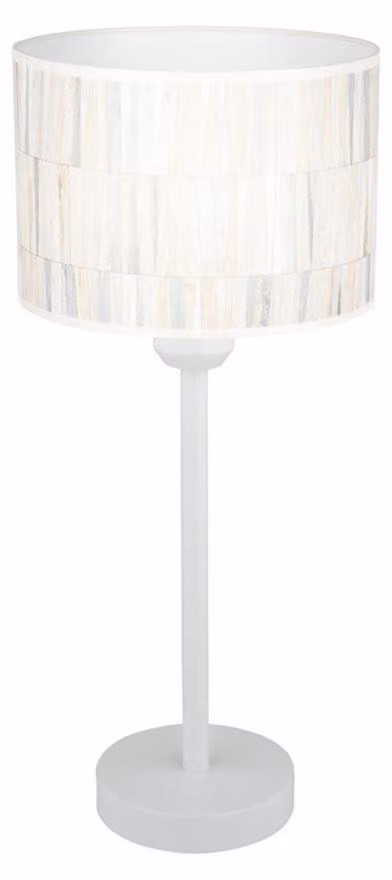 Lampa stołowa, abażur w stylu retro, tapeta metaliczna, biała, wielokolorowa