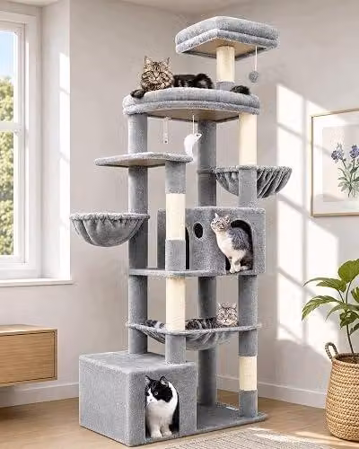 Drapak XXL dla kotów kaktus zielony 193 cm 2 domki hamak maine coon