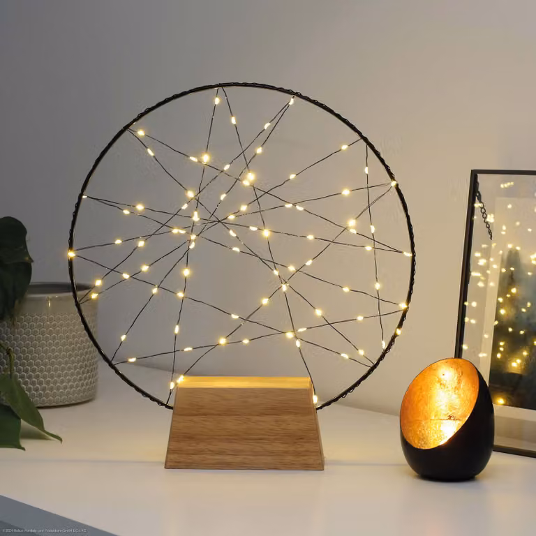 Hellum LED Dreamcatcher Ø30cm, pierścień LED z 80 ciepłobiałymi diodami LED, timerem i pilotem, z transformatorem wewnętrznym 579369
