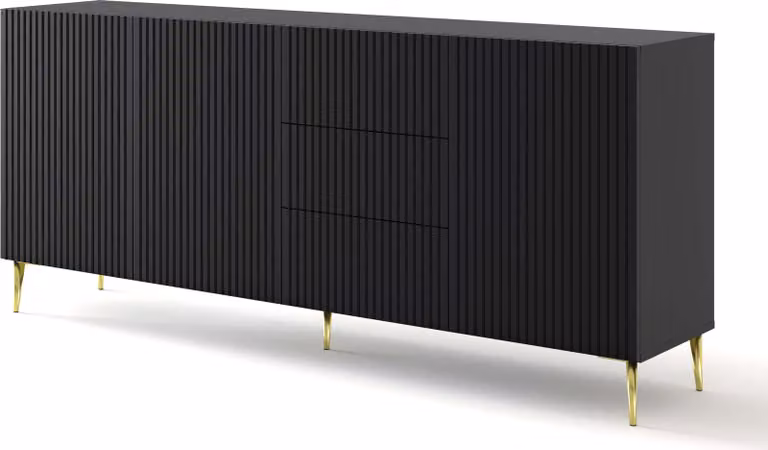 FURNLUX Kredens Ravenna B czarno-złoty 200 cm / Kolor główny: czarny / Wymiary: 200 x 87 x 42 cm