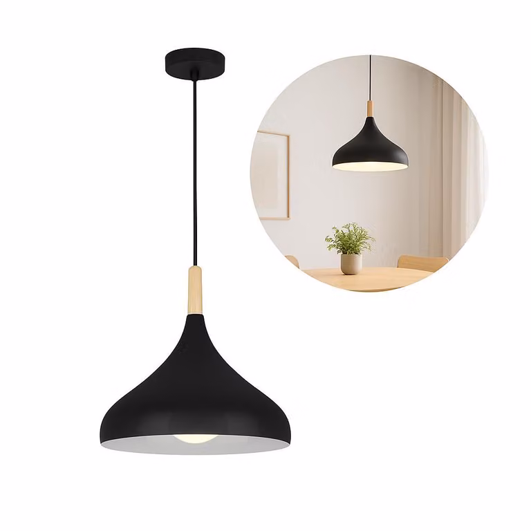 MasterLED Lampa wisząca 1-punktowa - drewno czarne - E27 - lampa wisząca do jadalni, do kuchni, lampa wisząca drewniana skandynawska, lampa wisząca - Miko
