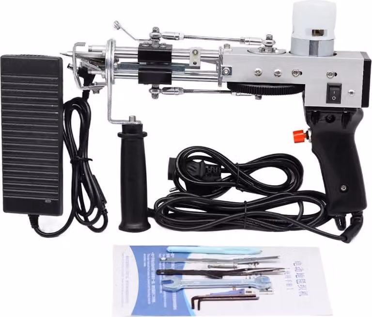 Pistolet do produkcji dywanów typu tufting - 2 w 1 - elektryczny - do produkcji dywanów o włosiu gładkim i pętelkowym - ręczna maszyna do produkcji dywanów - obudowa metalowa - kolor czarny