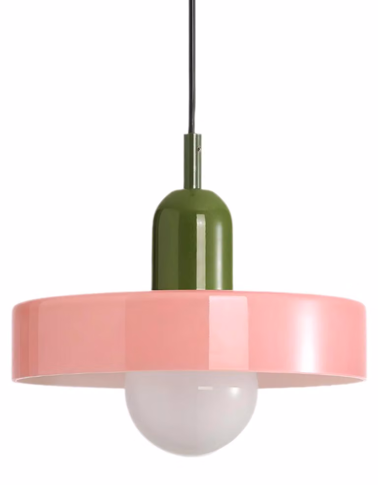 Lampa wisząca, witraż, styl retro-nowoczesny, zielona, gwint E27, regulowana, 25 cm, różowa
