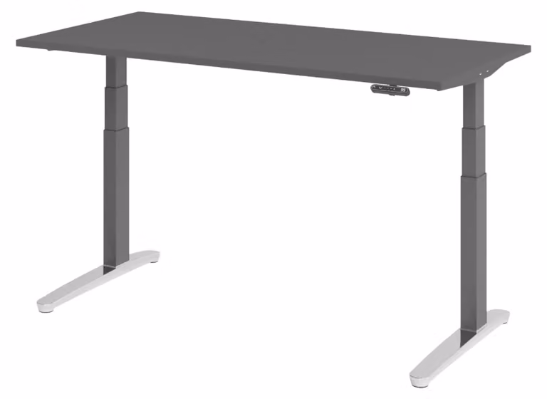 Biurko elektryczne bümö XBHM – wymiary: 160 x 80 cm, wykończenie: grafit, podstawa: grafit/polerowane aluminium