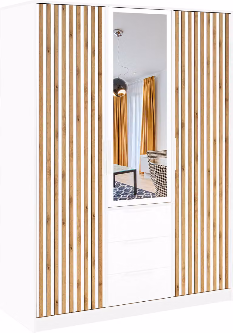 Szafa z drzwiami skrzydłowymi Nancy D3 LUX, szafa 3-drzwiowa z lustrem, nowoczesna szafa, wymiary szafy: 149 x 200 x 57,5 cm