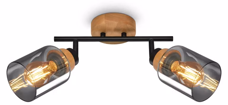 Briloner Hema reflektor sufitowy 2x E27 lampa szkło przydymione obrotowy 2 płomienie drewno