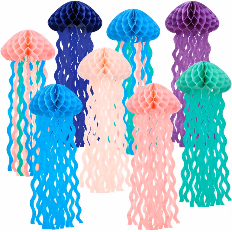 8 lamp papierowych w kształcie meduz, kolorowe, 62,2 cm, do dekoracji