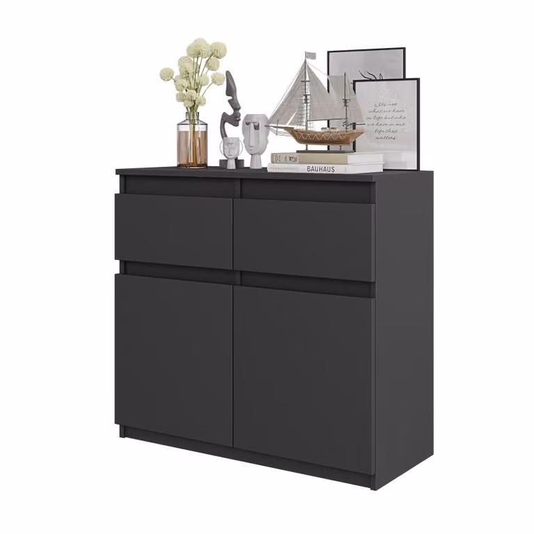 Komoda 80 Cm Antracyt 2 Szuflady, 2 Drzwi, 2 Półki, Salon