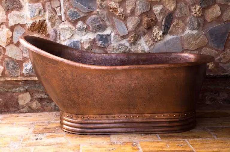 Casa Padrino Luksusowa secesyjna wanna miedziana 170 x 84 x wys. 81 cm - Wolnostojąca wanna retro - Rustykalne miedziane meble łazienkowe