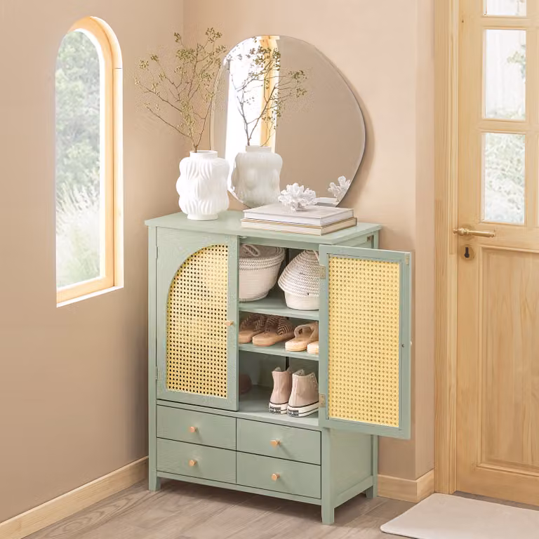 SoBuy Szafka na buty Szafka kuchenna Kredens Pokój dzienny z drzwiami o wyglądzie kraty Szafka Bufet Szafka do przechowywania Komoda WD ok. 70x90x34cm FSB72-GR